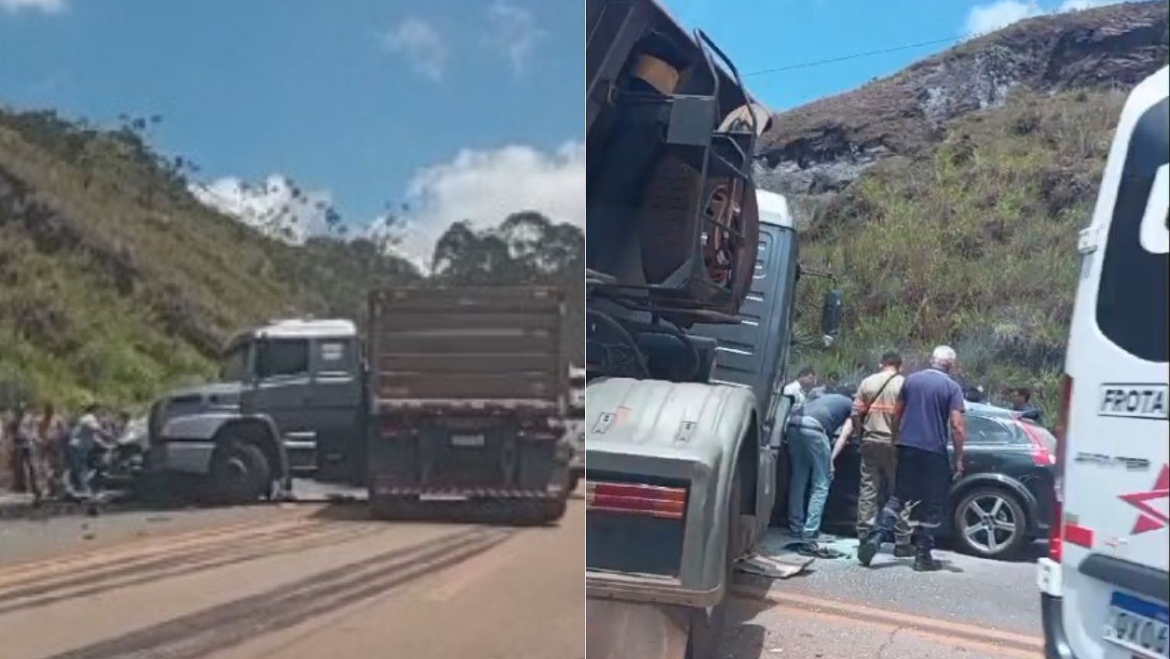 Batida entre carro e carreta deixa feridos na BR-040 em Ouro Preto; veja vídeo
