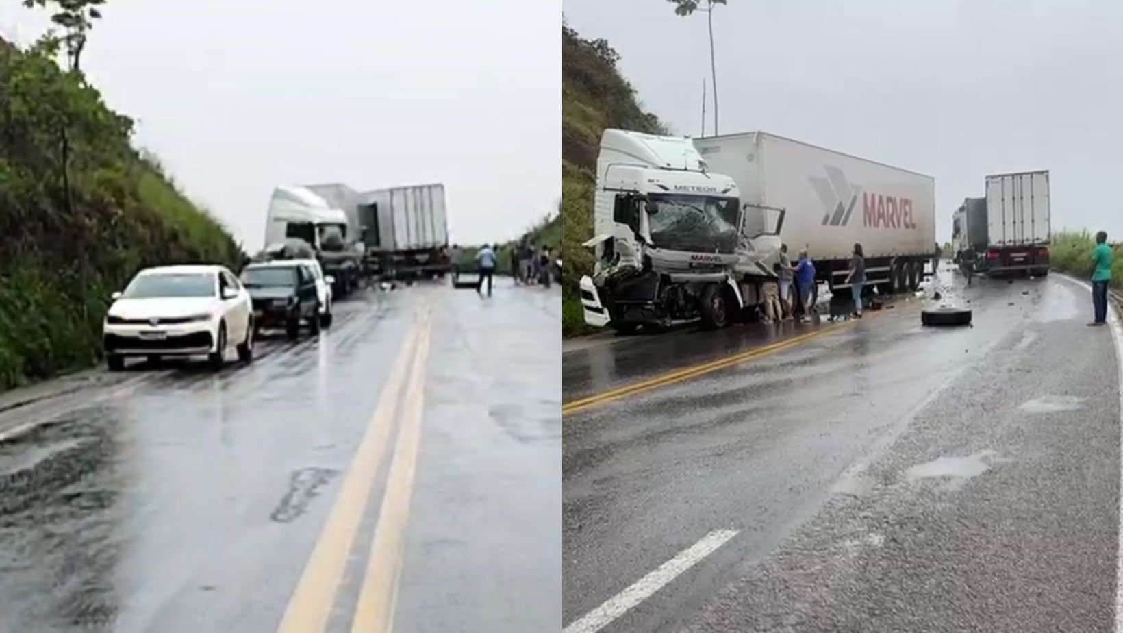 Batida entre duas carretas fecha a BR-381 na região Central de Minas