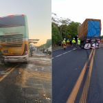 Batida entre ônibus e dois caminhões deixa uma pessoa morta e outras cinco feridas na BR-135