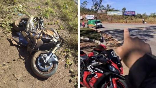 Motociclista passou direto na cursa e atingiu placa de sinalização
