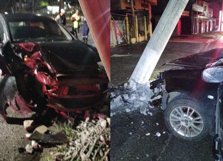 Motorista bate carro em poste que pega fogo na região Norte de BH