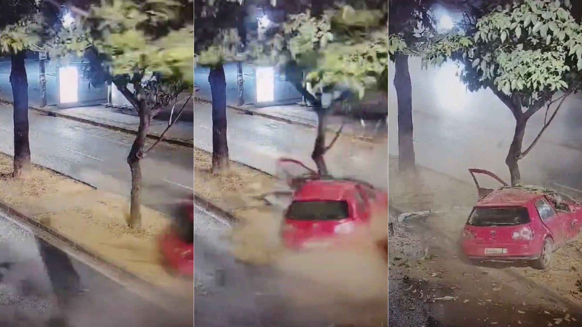Vídeo mostra batida violenta de carro em árvore na av. Barão Homem de Melo, em BH