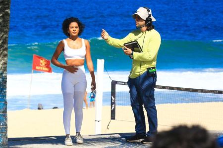 Bella Campos em gravação de 'Vale Tudo'