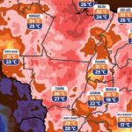 Mapa mostra previsão do tempo para o Brasil, que pode ter máximas de 40°C e 17°C