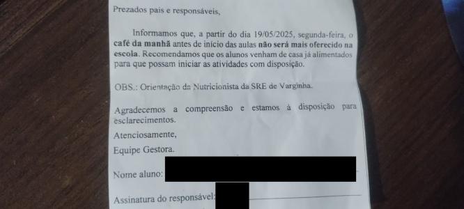 Nossa reportagem procurou a Secretaria de Estado de Educação, e fomos informados que a Escola Estadual Irmão Mário Esdras oferecia um lanche extra, não previsto na oferta regular.