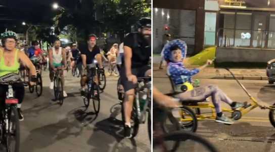 Foto mostra foliões no Bloco da Bicicletinha
