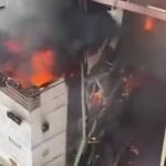 Prédio comercial pega fogo em Nova Iguaçu no Rio de Janeiro 