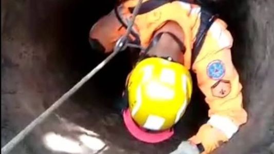 Bombeiros resgatam dois homens que entraram em uma cisterna para salvar um cavalo