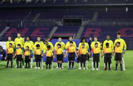 Time do Brasil antes de jogo contra a Colômbia pela Copa América Feminina 2025