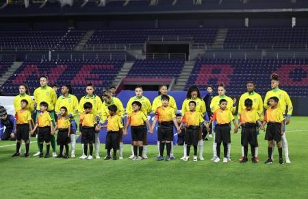 Time do Brasil antes de jogo contra a Colômbia pela Copa América Feminina 2025