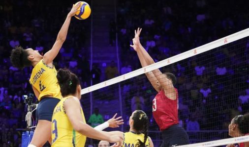 Lorena em ataque contra os EUA na Liga das Nações de 2025, no Rio de Janeiro
