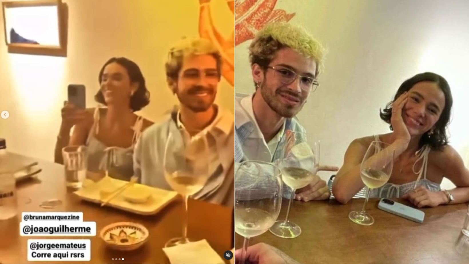 Bruna Marquezine e João Guilherme aparecem agarradinhos em flagra em restaurante; confira vídeo
