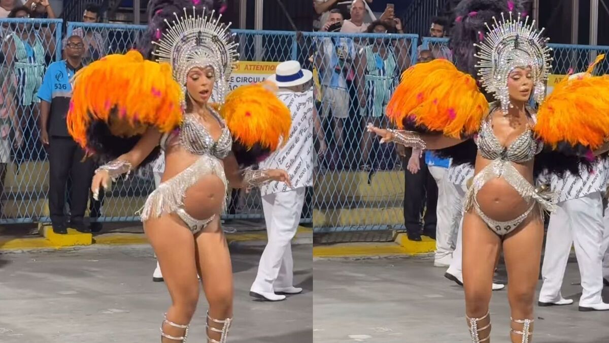 Grávida, Brunna Gonçalves exibe 'barrigão' no desfile da Beija-Flor
