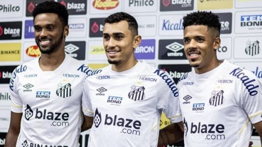 Bruno Mezenga, Luan Dias e Gabriel Inocêncio foram apresentados pelo Santos
