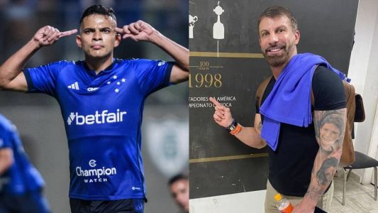 Bruno Rodrigues, atacante do Cruzeiro, e Pedrinho, comentarista da Globo