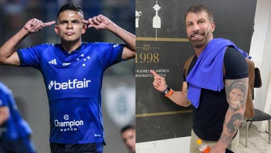 Bruno Rodrigues, atacante do Cruzeiro, e Pedrinho, comentarista da Globo