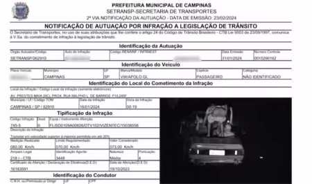 Foto mostra multa aplicada em Campinas (SP)