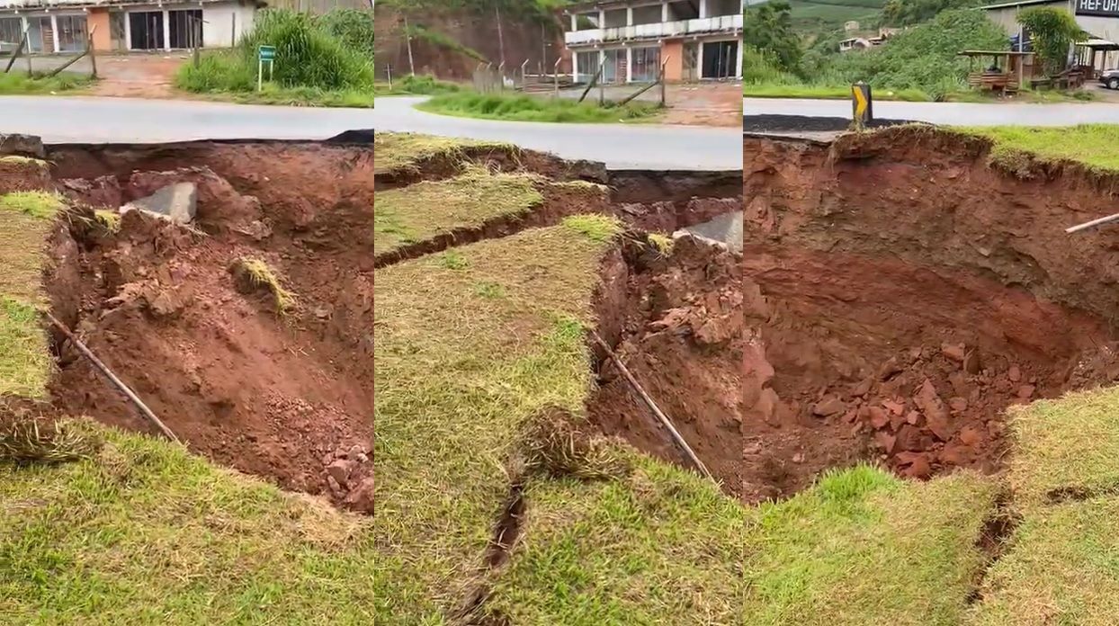 Cratera engole parte do trevo em Martins Soares (MG) e pode fechar a BR-262