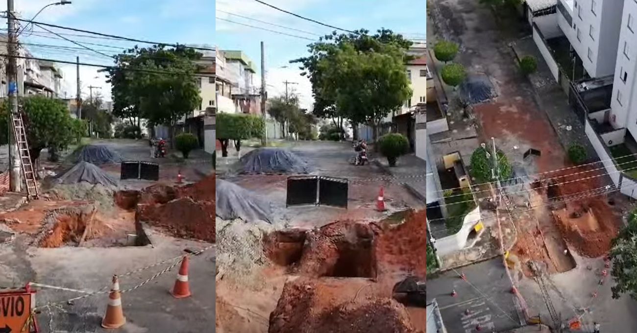 Buraco interdita rua na região Noroeste de BH, e moradores reclamam: 'É a terceira vez'