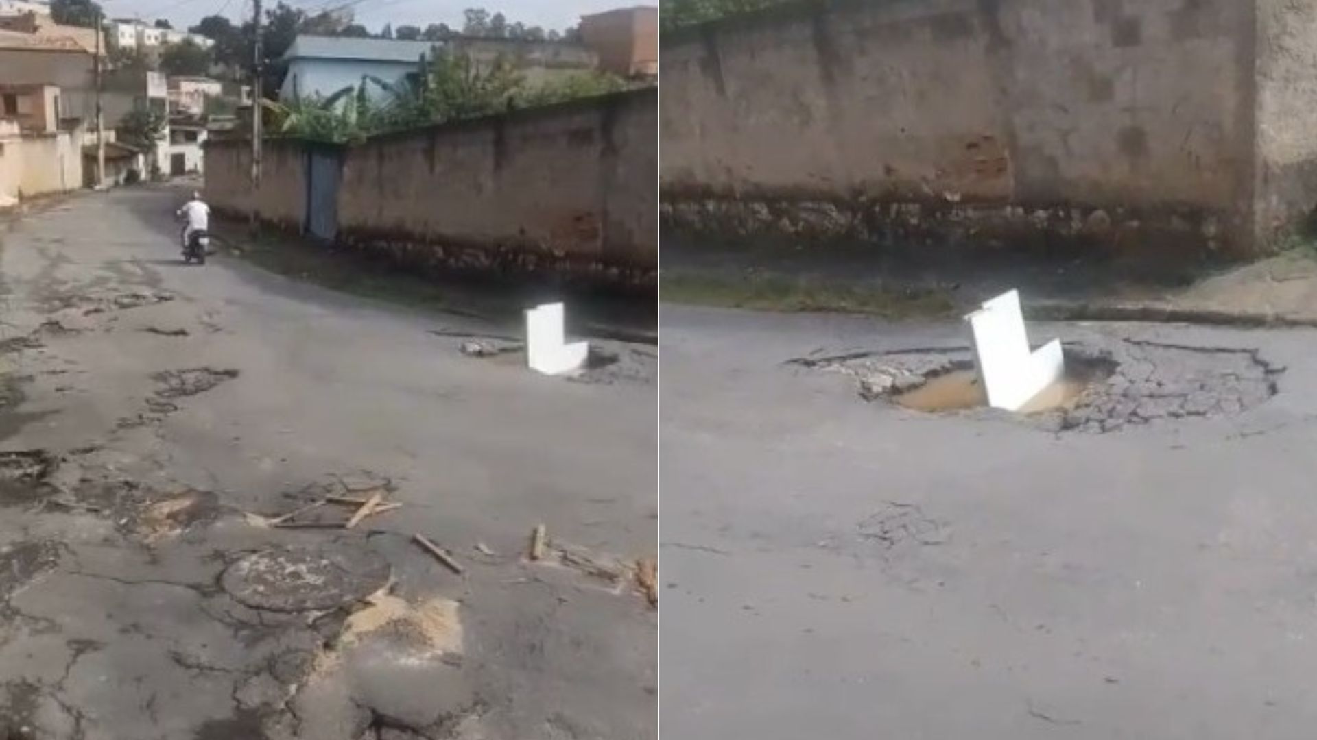Moradores reclamam que chuva levou asfalto e deixou crateras em rua de Ribeirão das Neves