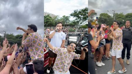 Romário, da dupla com Clayton, desce do trio e 'batiza' foliões no Carnaval de BH