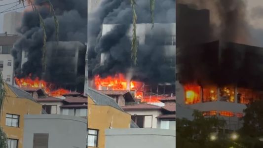 Incêndio de grandes proporções atinge prédio comercial na Região Centro-Sul de BH