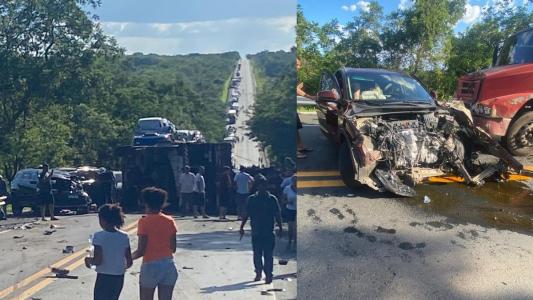 Engavetamento com nove veículos deixa três feridos na BR-135, no Norte de Minas