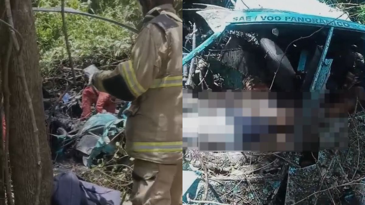 Vídeo mostra destroços de helicóptero que caiu e matou três pessoas no Rio