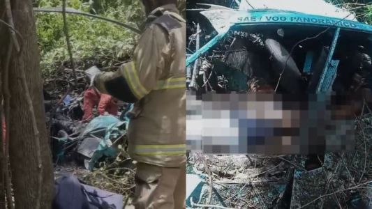 Vídeo mostra destroços de helicóptero que caiu e matou três pessoas no Rio