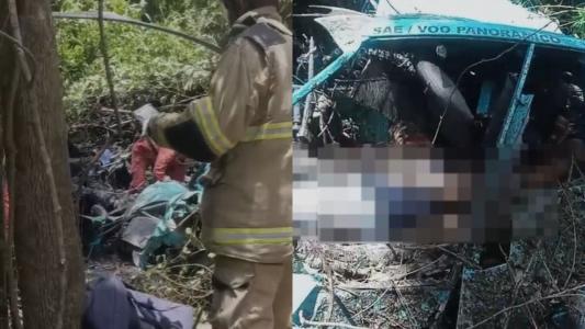 Vídeo mostra destroços de helicóptero que caiu e matou três pessoas no Rio