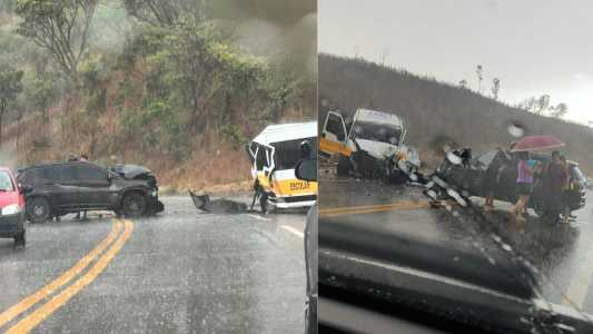 Acidente grave entre van escolar e carro deixa feridos na BR-381, Grande BH