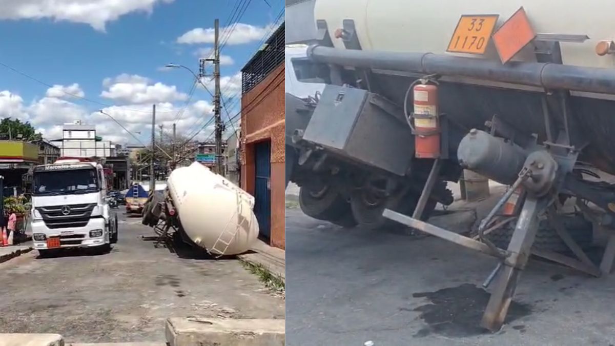 Caminhão-tanque se desprende da cabine após asfalto ceder em rua de BH