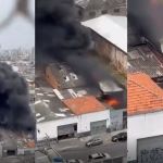 Incêndio de grandes proporções atinge galpão no Brás, em SP