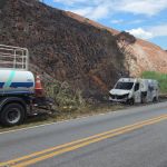 Ambulância da EPR Sul de Minas pega fogo em rodovia