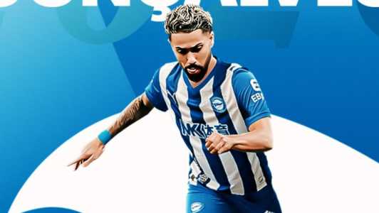 Arte de anúncio da contratação de Calebe pelo Deportivo Alavés