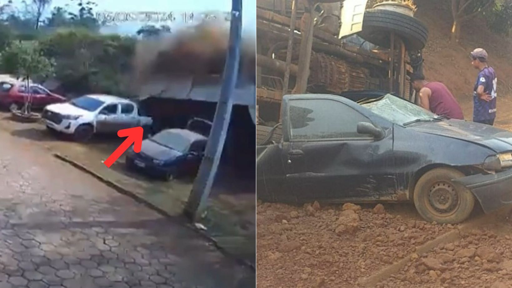 Vídeo: motorista perde controle e caminhão cai de rodovia em cima de carros em MG