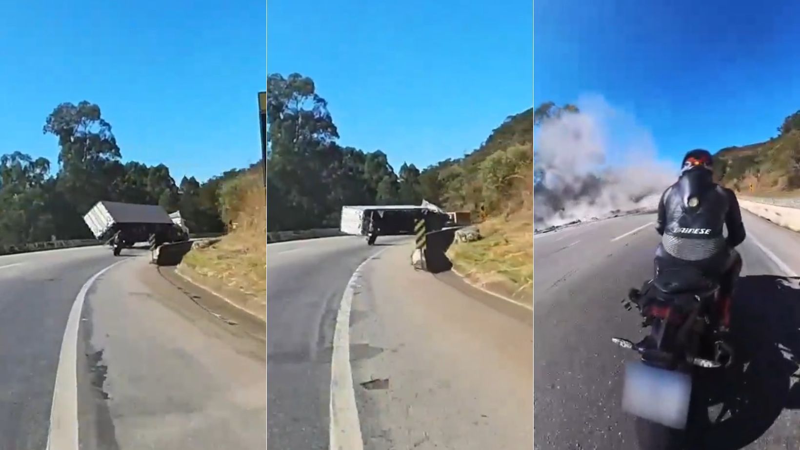 Caminhão de batata tomba na BR-262 em MG, e motociclistas flagram momento; veja vídeo