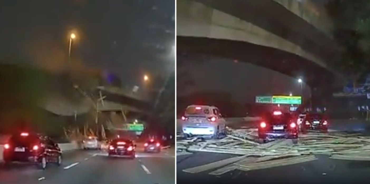 Vídeo: carga de madeira despenca na Marginal Tietê após caminhão tombar em SP