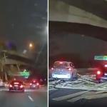 Vídeo: carga de madeira despenca na Marginal Tietê após caminhão tombar em SP