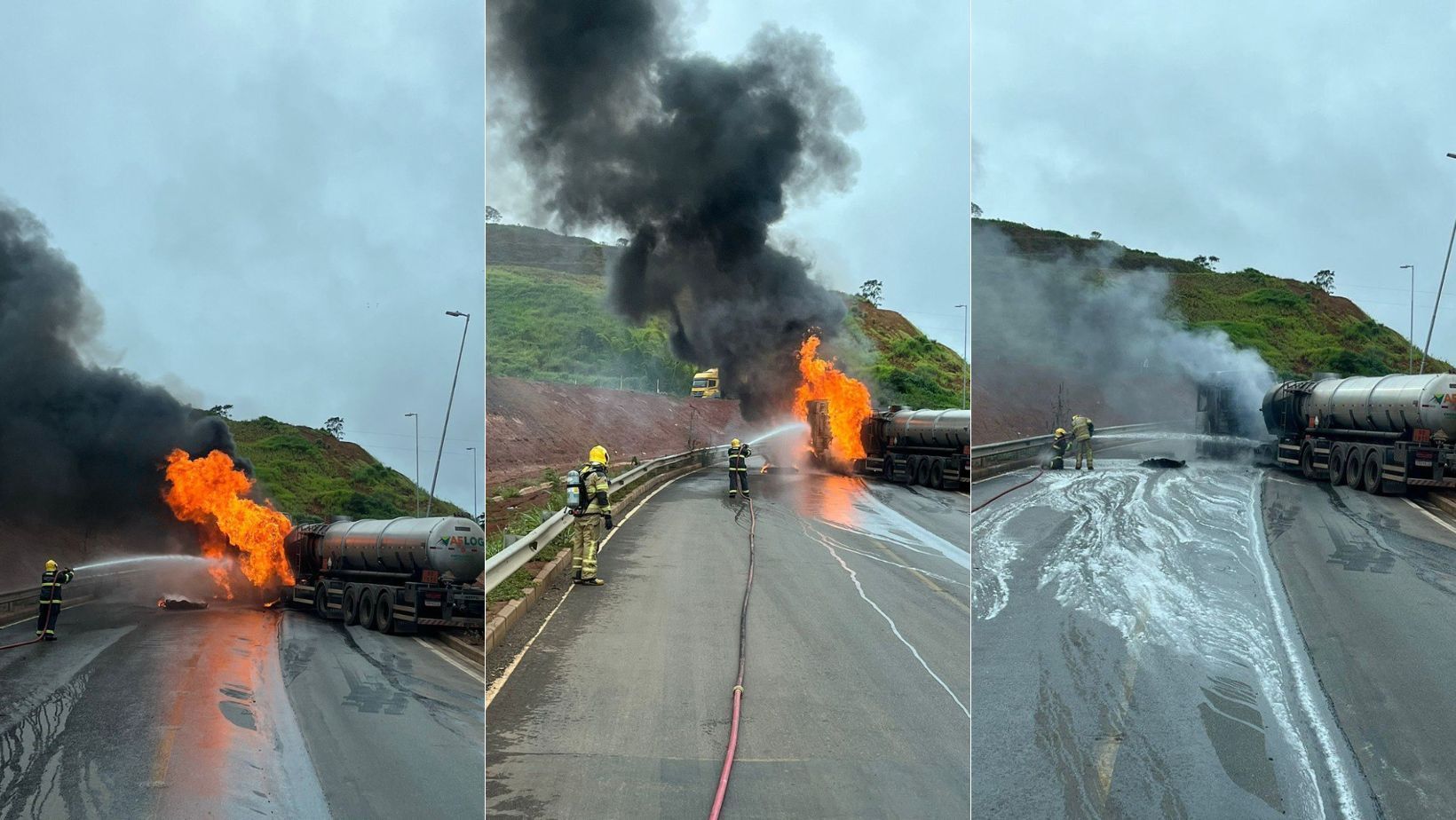 Vídeo: caminhão-tanque pega fogo na BR-381 e provoca congestionamento quilométrico