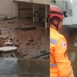 Muro desaba e garagem de prédio fica alagada durante temporal em BH; veja imagens