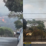 Vídeo: incêndio em mata ao lado da Vallourec complica o trânsito no Barreiro, em BH