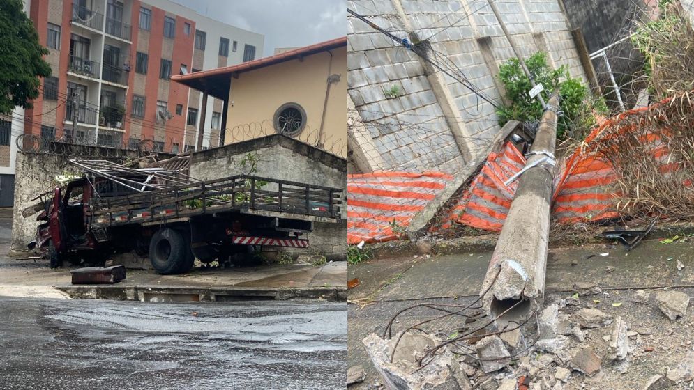 Caminhão perde o freio e derruba poste no bairro Serra, em BH