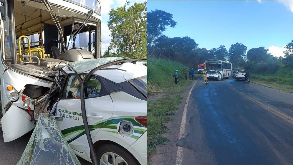 Batida frontal entre ônibus e carro deixa um morto na AMG-1010 em Três Corações (MG)