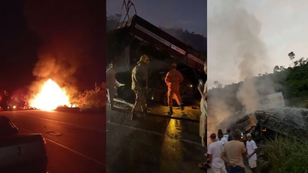 Veja imagens do acidente gravíssimo entre carro, caminhão e ônibus no Vale do Mucuri