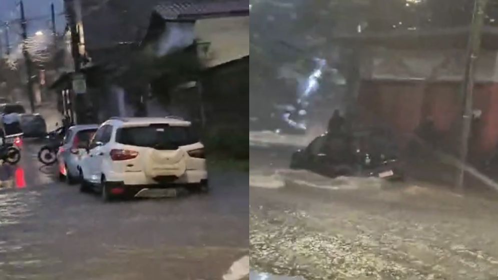 Vídeo: motorista é surpreendida por enxurrada durante temporal no Barreiro, em BH
