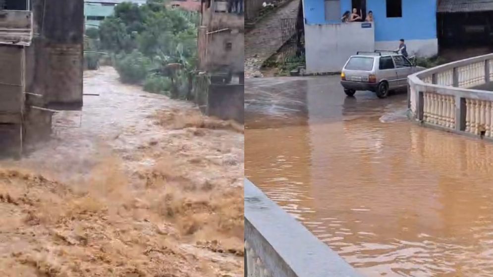 Vídeo: após temporal, água de córrego sobe e assusta população em Diogo de Vasconcelos (MG)