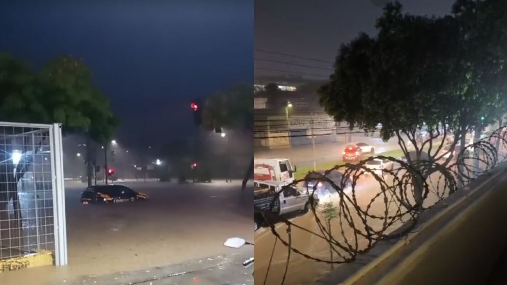 Avenida Vilarinho, em BH, alaga e é bloqueada pela Defesa Civil
