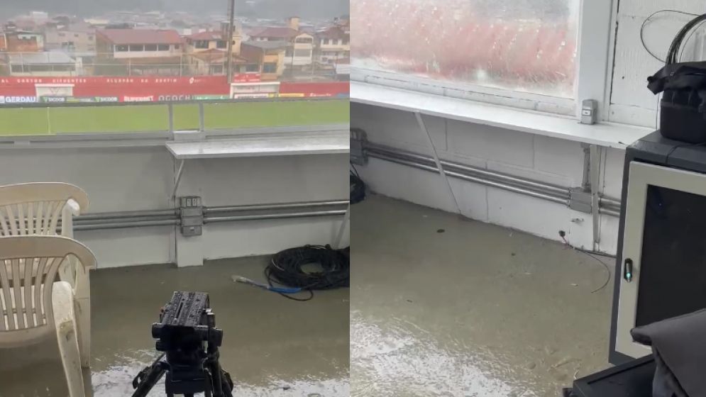 Temporal em Nova Lima alaga cabine de imprensa do Castor Cifuentes horas antes de jogo do Villa Nova