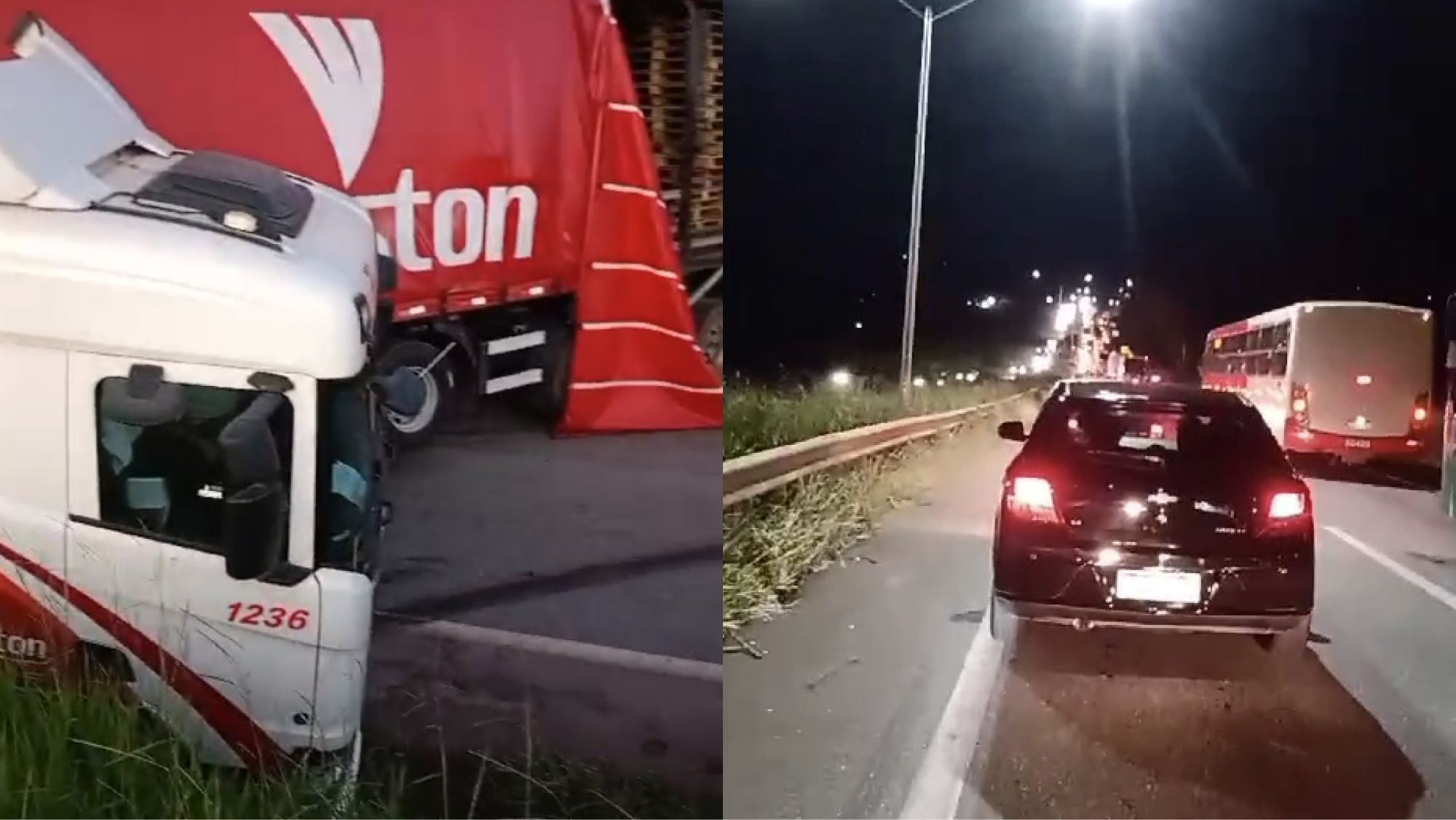 Carreta vira em L e fecha totalmente a BR 040 em Esmeraldas